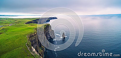 Aerial panorama of the scenic Cliffs of Moher in Ireland Stock Photo