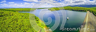 Aerial panorama of Silvan Reservoir. Stock Photo