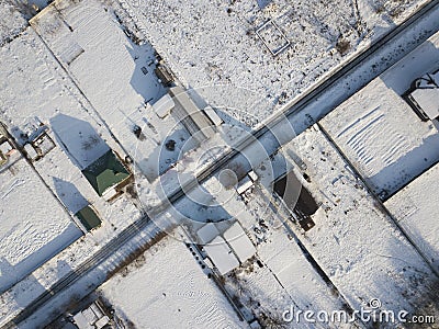 Aerial panorama - small houses and snow Stock Photo