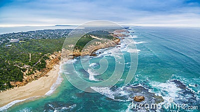 Aerial panorama of Sorrento Back Beach and coastline. Mornington Peninsula, Melbourne, Australia. Stock Photo