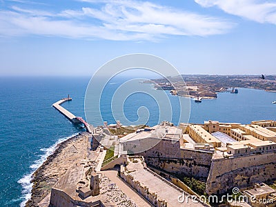 Aerial panorama sunrise photo - Ancient capital city of Valletta Stock Photo