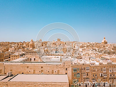 Aerial panorama sunrise photo - Ancient capital city of Valletta Stock Photo
