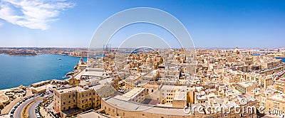 Aerial panorama sunrise photo - Ancient capital city of Valletta Stock Photo