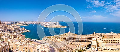 Aerial panorama sunrise photo - Ancient capital city of Valletta Stock Photo