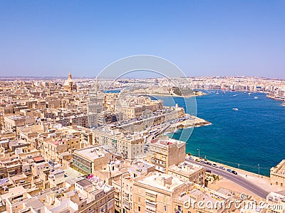 Aerial panorama sunrise photo - Ancient capital city of Valletta Stock Photo