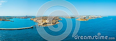 Aerial panorama sunrise photo - Ancient capital city of Valletta Stock Photo