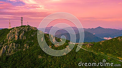 Aerial panorama view of Gyeryongsan mountain with sunset in Gohyeon city of South Korea. Stock Photo