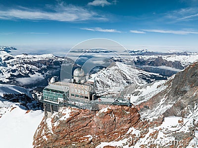 Aerial panorama view of the Sphinx Observatory on Jungfraujoch - Top of Europe Stock Photo