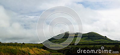 Aerial panorama view to Pico do Carvao and hill, Sao Miguel, Azores Stock Photo