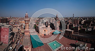 Aerial Panorama of Wazir Khan Mosque, Lahore, Pakistan Editorial Stock Photo