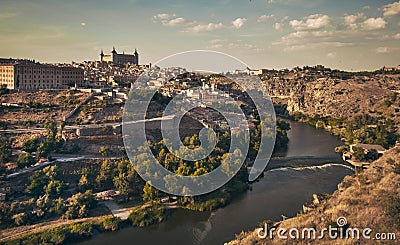 Aerial panoramic drone point of view historical city of Toledo Stock Photo