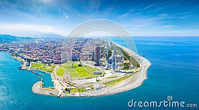 Aerial panoramic image of beautiful Batumi in Georgia made with drone in sunny summer weather Stock Photo