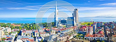 Aerial panoramic image of beautiful Batumi in Georgia made with drone in sunny summer weather Stock Photo