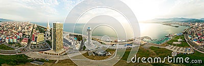 Aerial panoramic image of beautiful Batumi made with drone in sunny summer weather. Batumi is capital of Autonomous Republic of Stock Photo