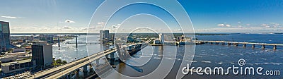 Aerial panoramic photo Downtown Jacksonville bridges over the St Johns River Editorial Stock Photo