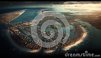 Aerial View Of Coastal Cities And Harbors :Bird's Eye (Generative AI) Stock Photo