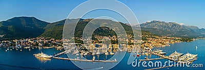 Aerial panoramic view of the evening in Porto Montenegro in Tivat Stock Photo