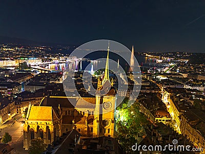 Aerial panoramic view over Geneva city in Switzerland Editorial Stock Photo