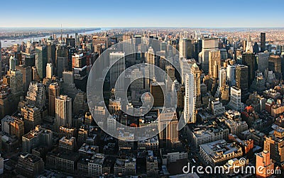 Aerial panoramic view over Manhattan, New York Stock Photo