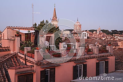 Aerial panoramic view of red roofs of Rome Stock Photo