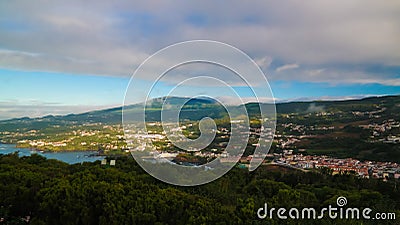 Aerial panoramic view to Angra do Heroismo from Monte Brasil mountain, Terceira, Azores, Portugal Stock Photo