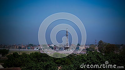 Aerial panoramic view to Minar-e-Pakistan, symbol of independence of Pakistan Lahore Stock Photo