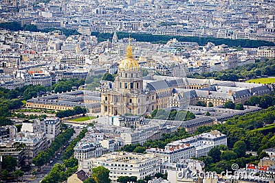Aerial Paris skyline and Invalides Stock Photo