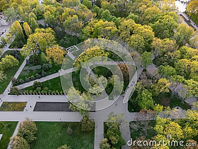 Aerial park lanes in spring Shevchenko City Garden Stock Photo