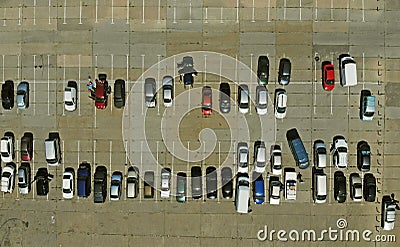 Aerial. Parking lot with cars. Stock Photo