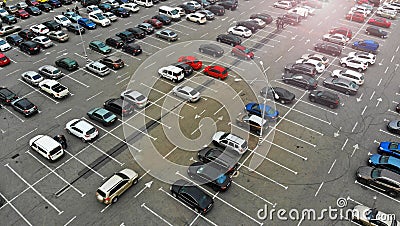 Aerial. Parking lots with cars. Stock Photo