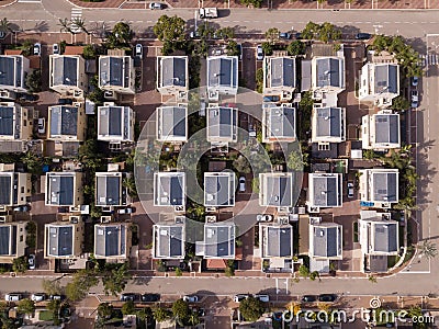 Neighborhoods houses. Aerial view of residential houses suburb. Stock Photo