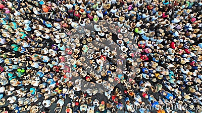 Aerial. People crowd background. Mass gathering of many people in one place. Top view Stock Photo