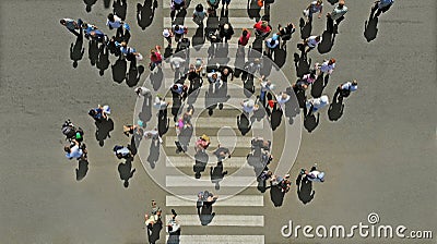 Aerial. People crowd on pedestrian crosswalk. Editorial Stock Photo