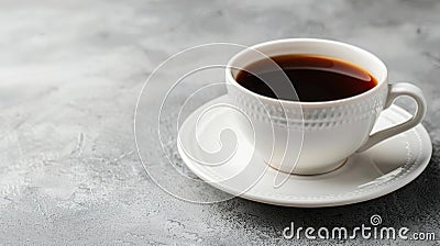 Aerial perspective of a coffee cup on a tabletop offering extensive area for custom text Stock Photo