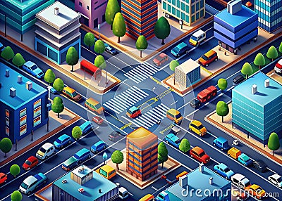 Aerial Perspective of a Congested Urban Intersection Analyzing Traffic Flow and Urban Design Challenges Stock Photo