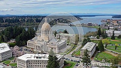 Spring Cherry Blossoms at the State Capital Building in Olympia Washington Editorial Stock Photo