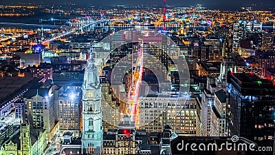 Aerial Philadelphia cityscape by night Stock Photo