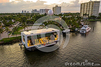 Aerial photo of Arkup luxury boat house Editorial Stock Photo
