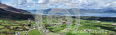 Aerial photo of Barnevave and Slieve Foye Mountains Glenmore Valley Cooley Peninsula Carlingford Lough Louth Irish Sea Ireland Stock Photo