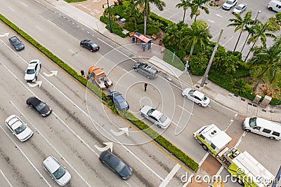Aerial photo of a car accident with police directing traffic Editorial Stock Photo
