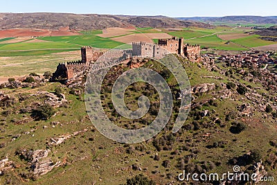 Aerial photo of Castle of Riba de Santiuste, Siguenza, Spain Stock Photo