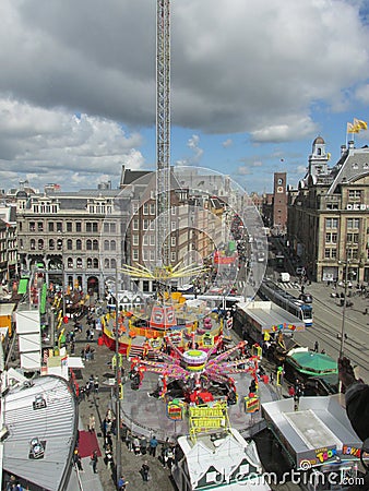 Aerial photo of Dam Straat at Amsterdam, Netherlands Editorial Stock Photo