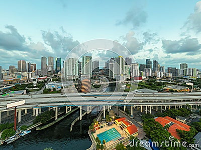 Aerial photo Downtown Miami and Brickell from west side facing east Stock Photo