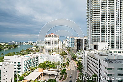 Aerial photo hotels and condominiums on Collins Avenue Miami Beach FL Stock Photo