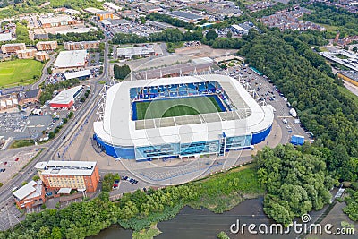 Aerial photo of the King Power Soccer Football Stadium located in the town of Leicester in the UK Editorial Stock Photo