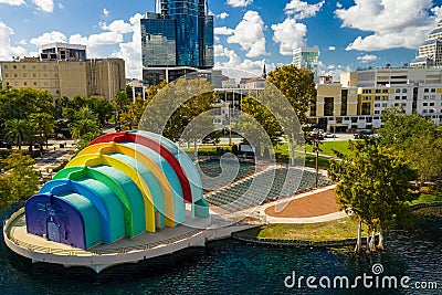 Aerial photo Lake Eola Amphitheater Orlando FL USA Stock Photo