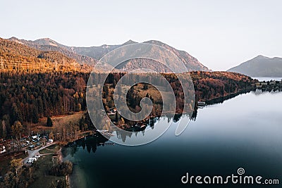 Aerial Photo of Lake Walchensee, behind Jochberg, Upper Bavaria, Germany Europe Stock Photo