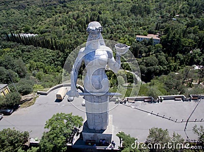 Aerial photo of the monument georgia mother made using multicopter in Tbilisi Stock Photo