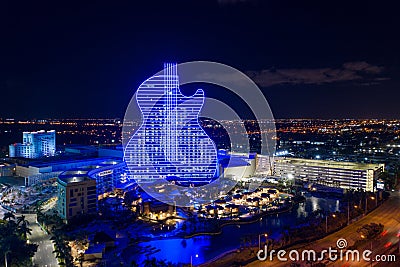 Aerial photo of the Seminole Hard rock casino guitar shaped hotel Editorial Stock Photo