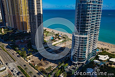 Aerial photo Sunny Isles Beach FL 17501 Collins Avenue under construction Stock Photo